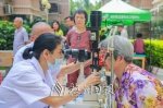 医务人员在义诊活动中为老人检查眼睛。（吴腾江 摄） - Meizhou.Cn