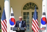 当地时间6月30日，美国总统特朗普在白宫会见韩国总统文在寅，并出席联合记者会。图为特朗普在联合记者会上发表讲话。 - News.Ycwb.Com
