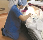 曾医生跪地为病人做手术。吴德庆摄 - 新浪广东