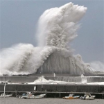 9月4日，在日本高知县，巨浪拍打海岸。新华社发 - 新浪广东