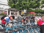 海珠区“城市美容师”在行动 志愿者清理共享单车小广告 - 新浪广东